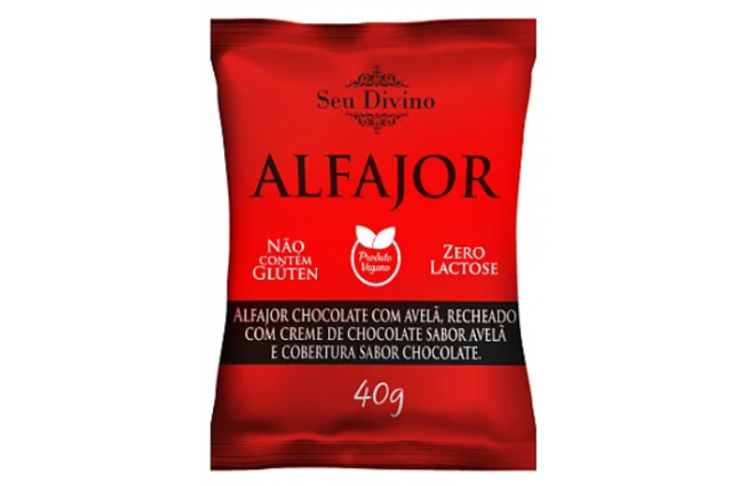 Alfajor Chocolate com Avelã Vegano - Recheado com Creme de Chocolate sabor avelã e Cobertura sabor Chocolate - 40g