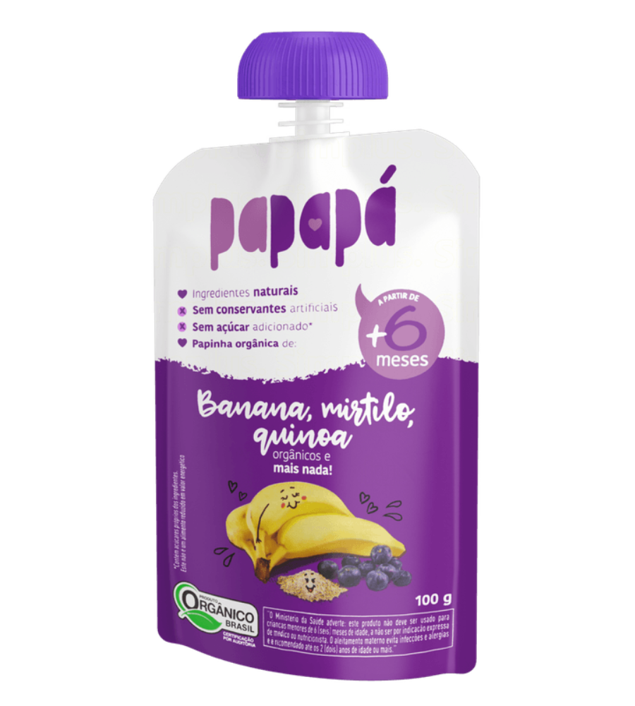 Papinha Papapá orgânica banana mirtilo e quinoa