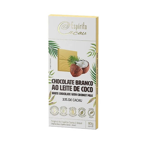 Tablete de Chocolate Branco 33% Cacau ao Leite de Coco - 80g