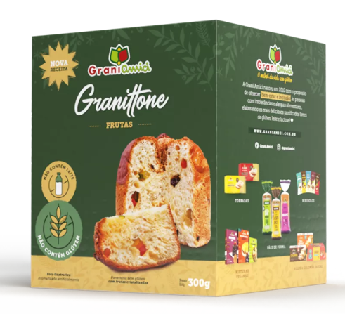 Granittone / panettone com frutas sem glúten, sem lactose, sem leite - grani amici 300g