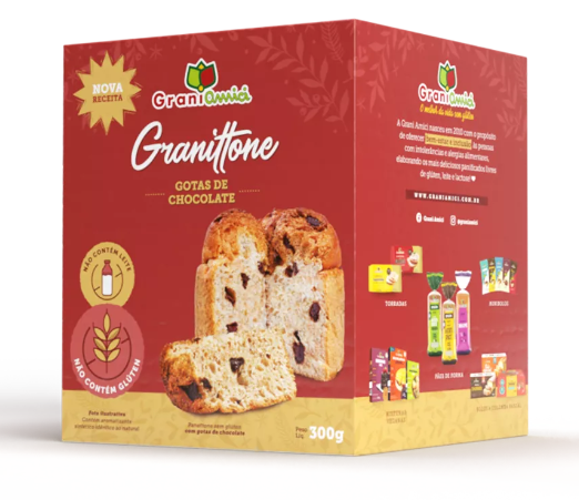 Granittone / chocottone gotas de chocolate sem glúten, sem lactose, sem leite - grani amici 300g
